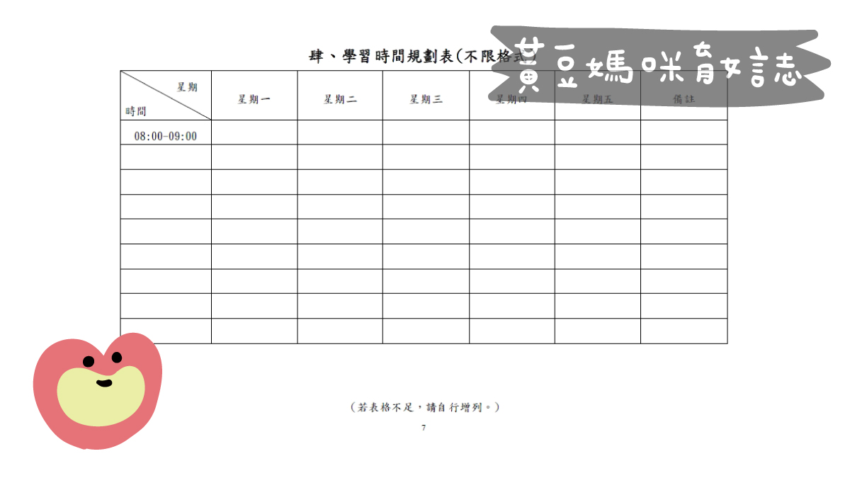自學申請書學習時間規劃表